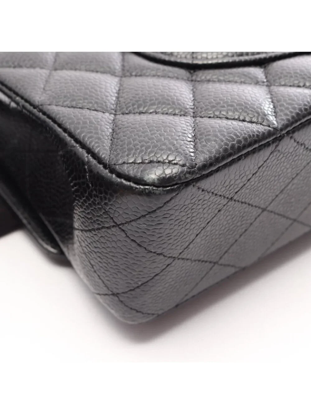 Chanel Shoulder Bag Quilted Double Flap Black Caviar Leather Chain